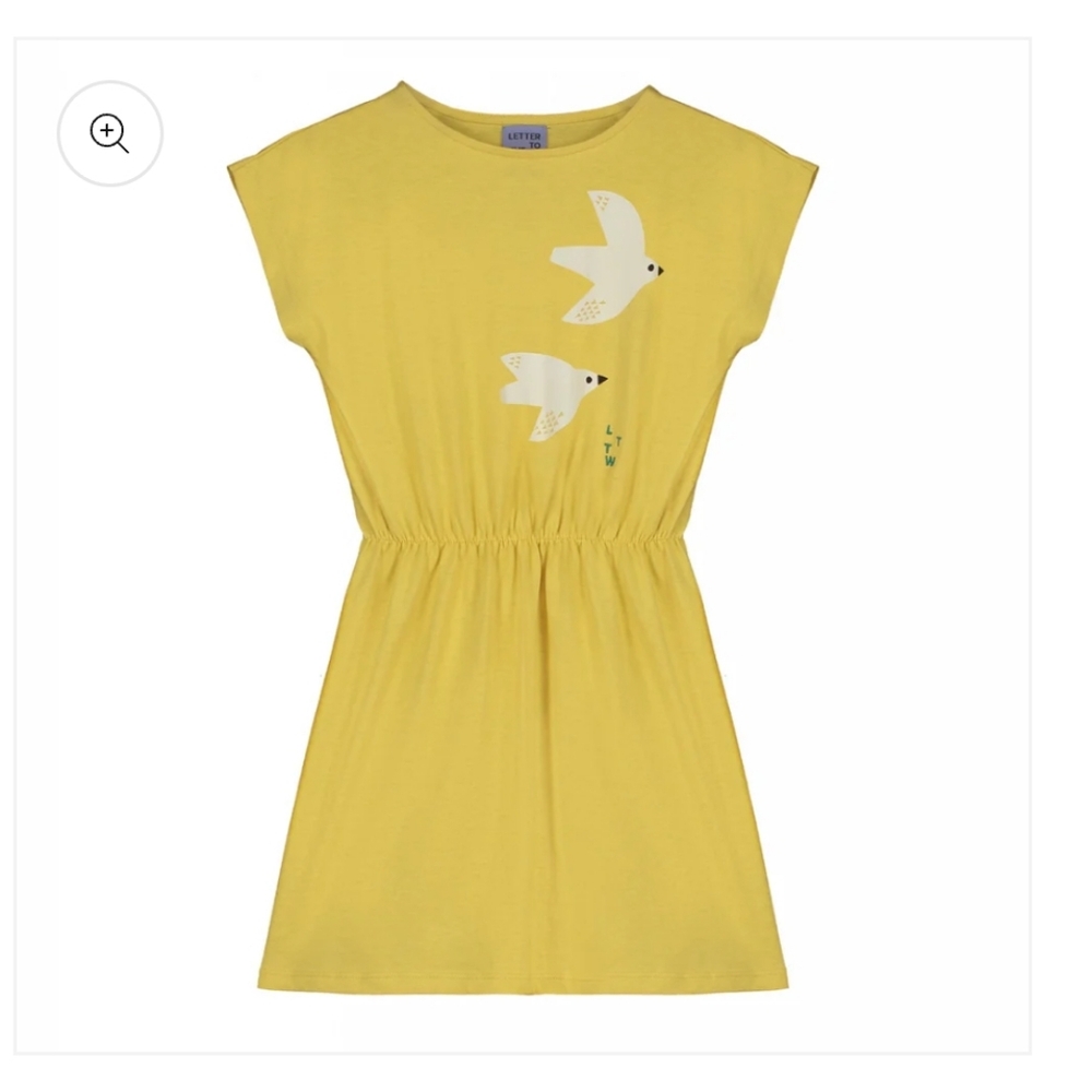 Letter to the world. Organic cotton Yellow Kids Dress with Bird Print. 12-13